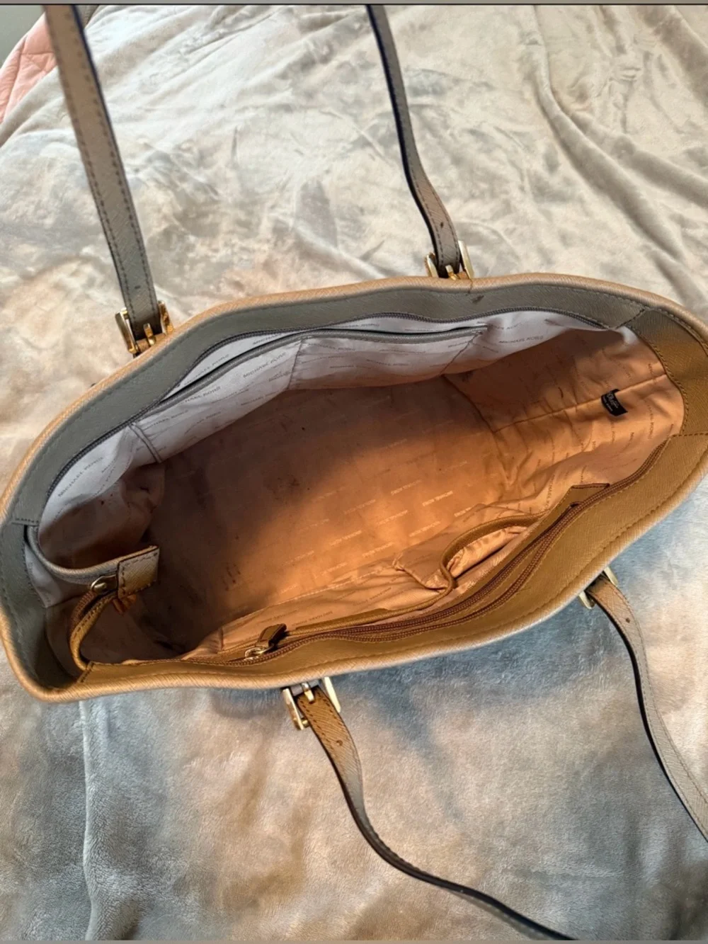 Michael Kors Jet Set Tote Taupe Saffiano Leather Large Work Bag Neutral - Picture 5 of 5